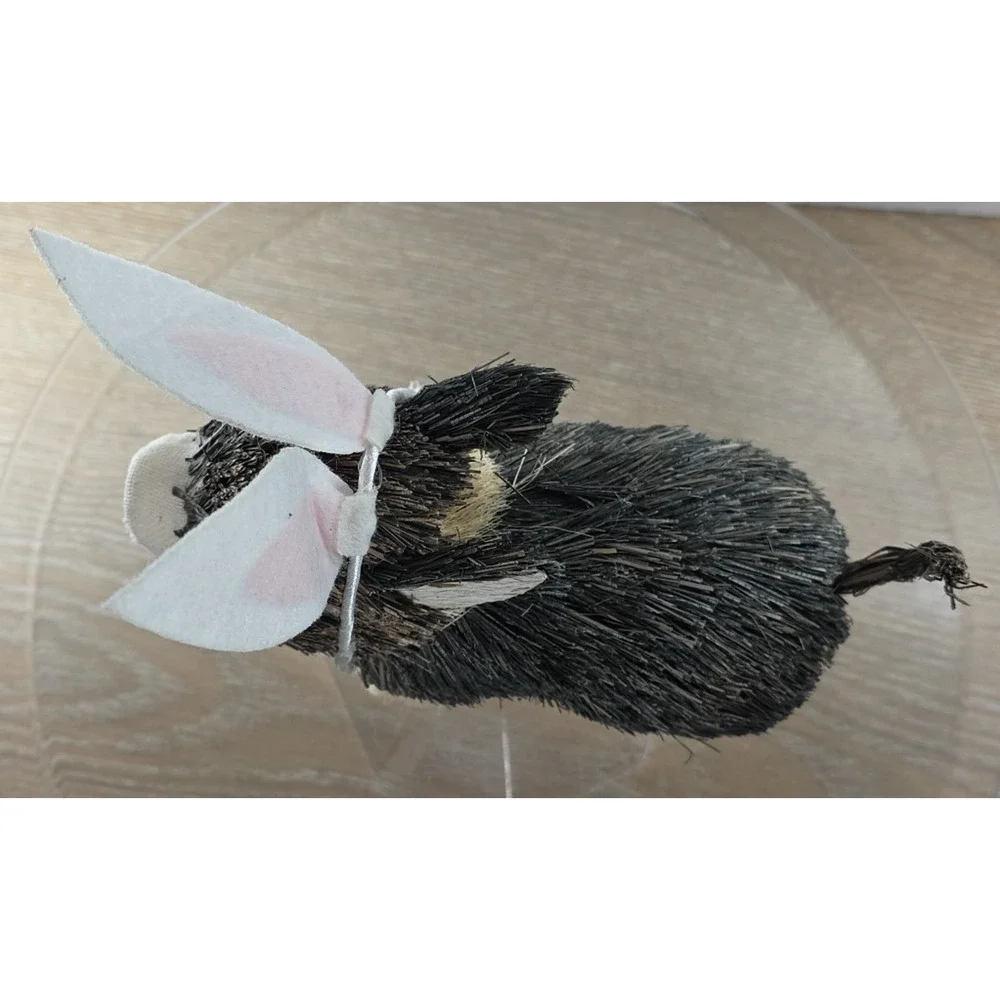 Easter Brown White Wood Bristle Pig with Rabbit Bunny‎ Ears 5 x 7 x 3